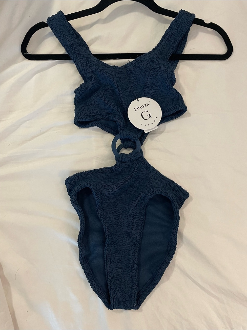Hunza G Navy Textured Cutout One-Piece Swimsuit